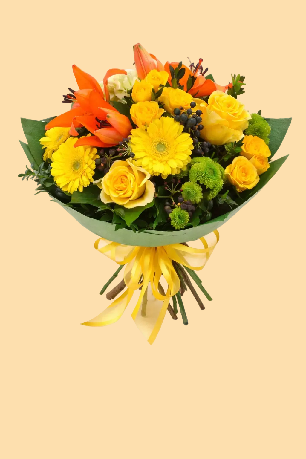 Bouquet of flowers with yellow and orange colors on a white background